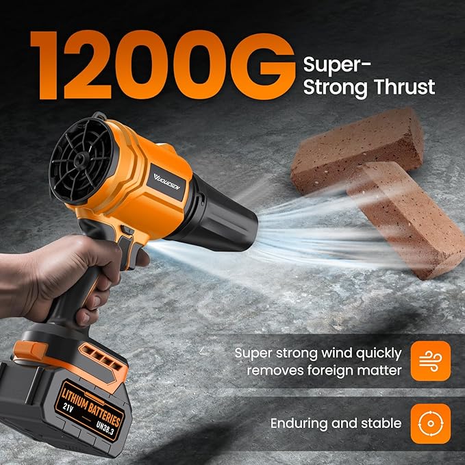 Cordless Leaf Blower, 980,000 RPM Handheld Leaf Blower with 2 X 4.0Ah Batteries & Charger, Lightweight Leaf Blowers for Patio Cleaning, Lawn Care, Leaves, Dust - Orange