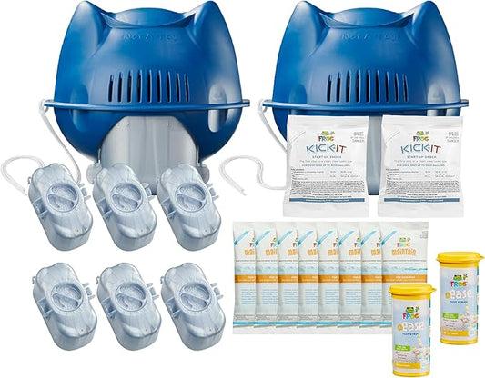 FROG @Ease Floating System for Swim Spas - Quick & Easy Self-Regulating Swim Spa Sanitizer - Swim Spa Maintenance System with Sanitizing Minerals & SmartChlor Technology - 8 Month Bundle+