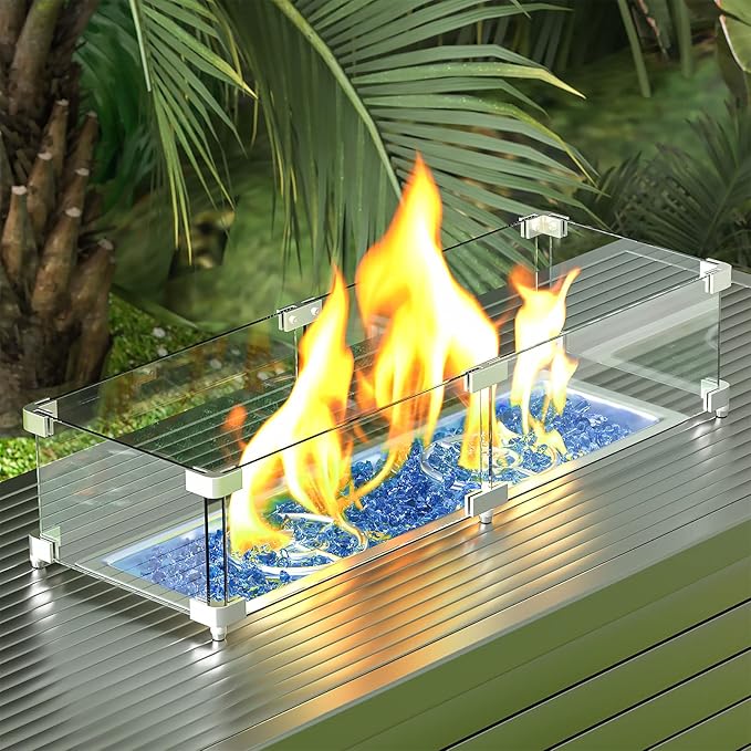 GRISUN Pacific Ocean Blue Fire Glass for Fire Pit, 10 Pounds 1/2 Inch Tempered Glass Rocks for Natural or Propane Fireplace, Safe for Outdoors and Indoors Firepit Glass
