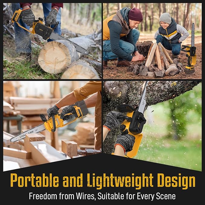 Mini Chainsaw for Dewalt 20V Max Battery,12 Inch Electric Chainsaw with Security Lock, Brushless for Cordless Chain saw for Wood Cutting, Tree Cutting (Battery Not Included)