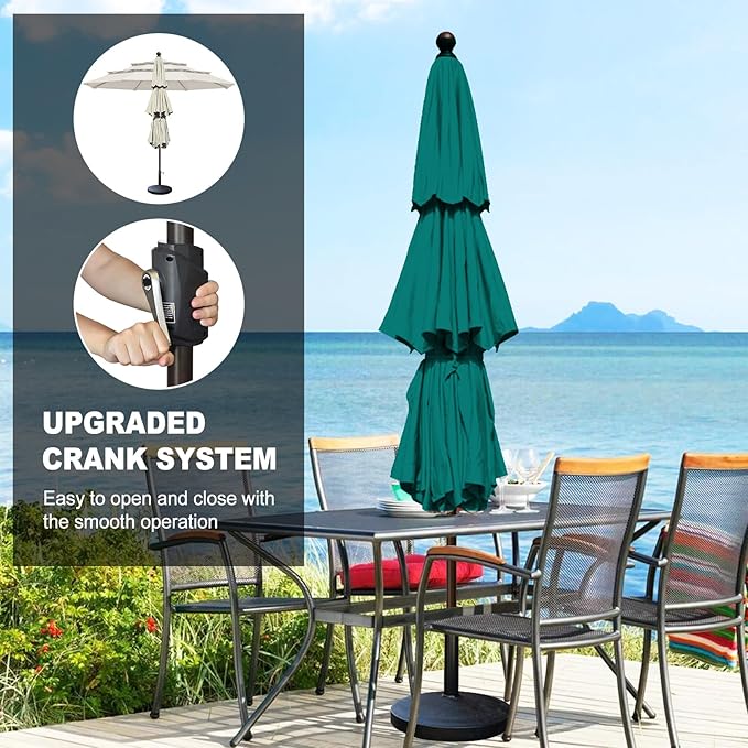 Eurmax USA 10-Year-Non-Fading 10Ft 3 Tiers Market Umbrella Outdoor Patio Umbrella Table Umbrella with 8 Ribs,Hand Crank and Ventilation (Teal)