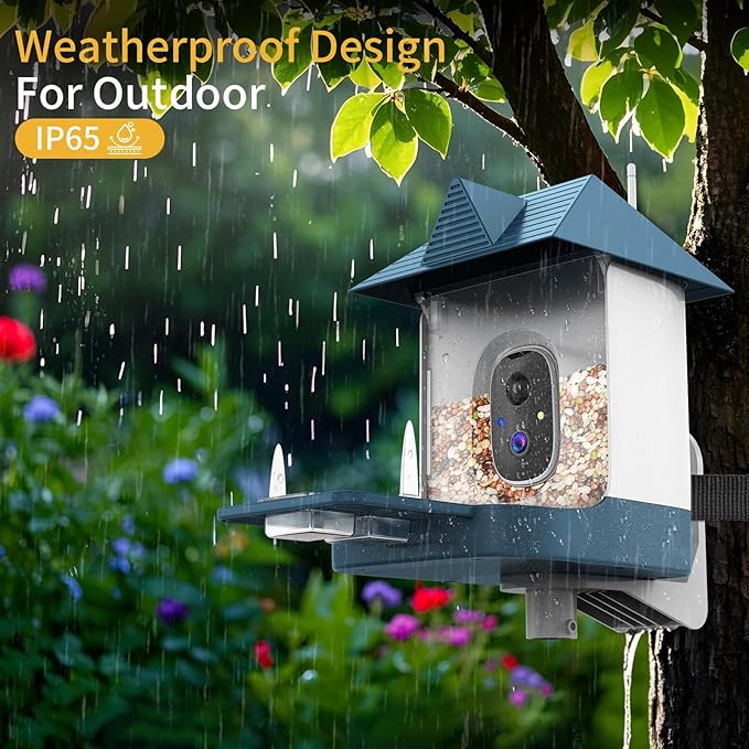 Bird Feeder with Camera,WiFi Outdoor Smart Bird Feeder Camera with Built-in AI Birds Recognition,Solar Powered,Auto Record Video by Cloud Storage,FHD Birds House with Cam,Ideal Gift for Dad and Mom