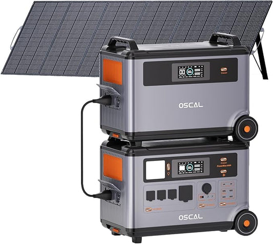 OSCAL 6000W(9000W Peak) Portable Solar Power Station with 1 * 500W Solar Panels, 3600Wh LiFePO4 Battery with 3600Wh Expansion Battery Pack, 2400W Solar Charging Generator for Camping, Home, Emergency