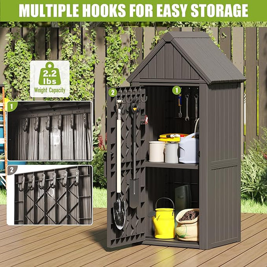 Fancyango Ultimate Outdoor Storage Cabinet - Sturdy Resin Construction with Reinforced Floor, Adjustable Shelves & Lock for Security (Grey)