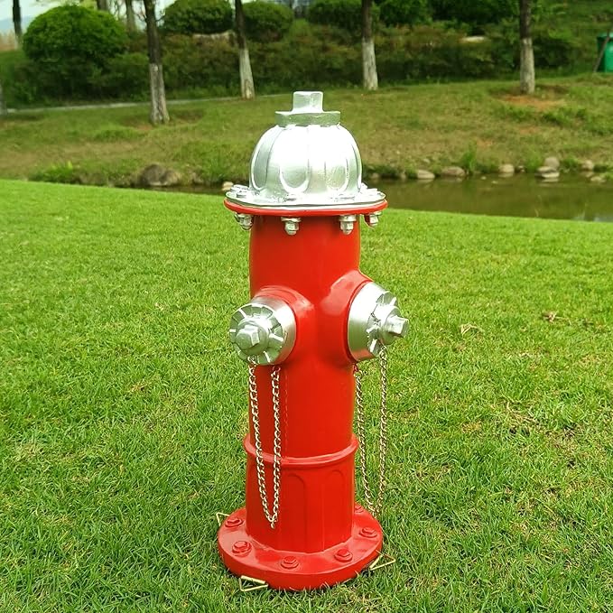 SHGYIBRISK Fire Hydrant for Dogs to Pee On: Dog Fire Hydrant Pee Post Outdoor - 13" Training Post Statue for Yard Garden (Red-Silver)