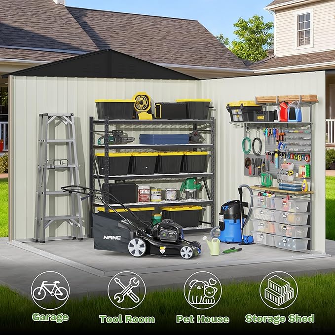 Patiowell 8x8 FT, Outdoor Storage Shed, Heavy Duty Tool Storage Sheds with Lockable Doors and Updated Frame Structure for Backyard Patio Lawn, Brown
