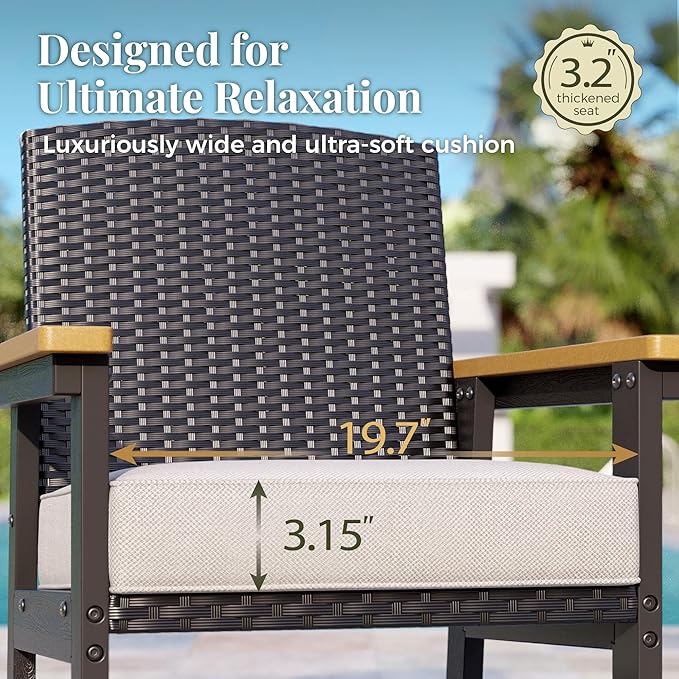 MIXPATIO 7-Piece Outdoor Patio Dining Sets, Patio Table and Chairs Set, HDPE Outdoor Dining Set, Rattan Wicker Patio Set with Ultra-Soft Cushions for Backyard, Deck, Garden - Black