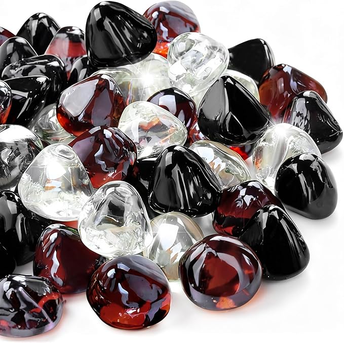 GasSaf Diamonds Fire Glass for Gas or Propane Fire Pit Fireplace & Landscaping 20-Pound 1 inch (Amber, Black, Crystal Clear)