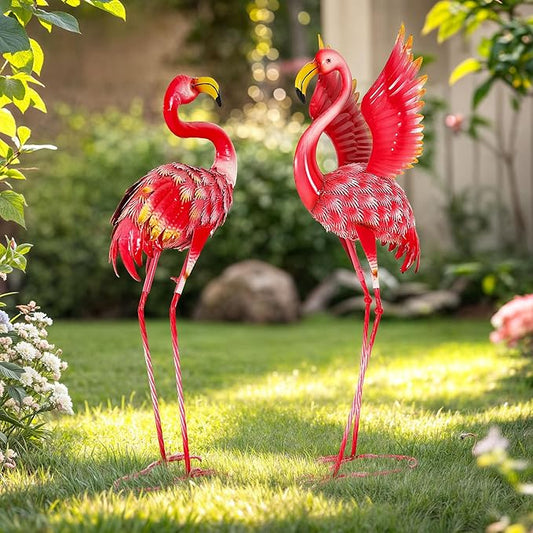 Ultym 36.5" Extra-Large Flamingo Statue, Handmade Metal Flamingo Yard Decor, Lawn Sculptures with Stable Ground Stakes, Backyard Decoration, Metal Garden Art