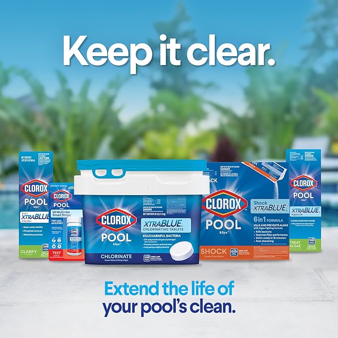 Clorox® Pool&Spa™ XtraBlue 1” Swimming Pool Chlorinating Tablets, Kills Bacteria & Stops Algae, Perfect for Small Pools (5 LB)