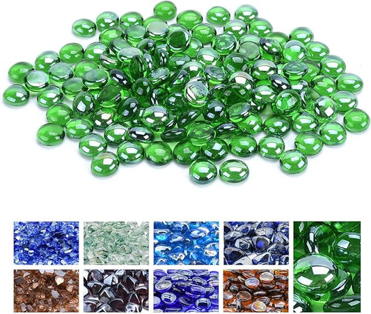 GasSaf Blue Fire Glass Beads for Outdoor Fire Pit, Fireplace, Replaces Existing Gas Logs & Lava Rocks, 3/4 Inch Glass(20 Pound)(Light Green)