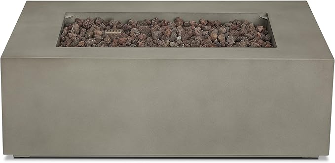 Real Flame Aegean 42in Rectangle Propane or Natural Gas Fire Pit Table, 50,000 BTU, Powder-Coated Steel, Push-Button Ignition, CSA Certified, Lava Rock, Storage Cover, Stainless Steel Burner with Lid