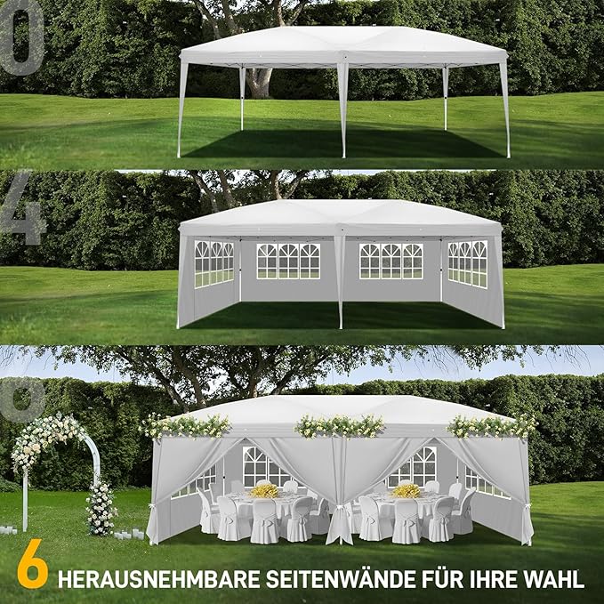 CFATLFRM 10x20 White Pop Up Canopy Tent with 6 Removable Sidewalls, Carry Bag & 6 Sandbags & Stakes & Ropes Portable Commercial Outdoor Shelter Gazebo Tents for Parties Wedding Event Camping