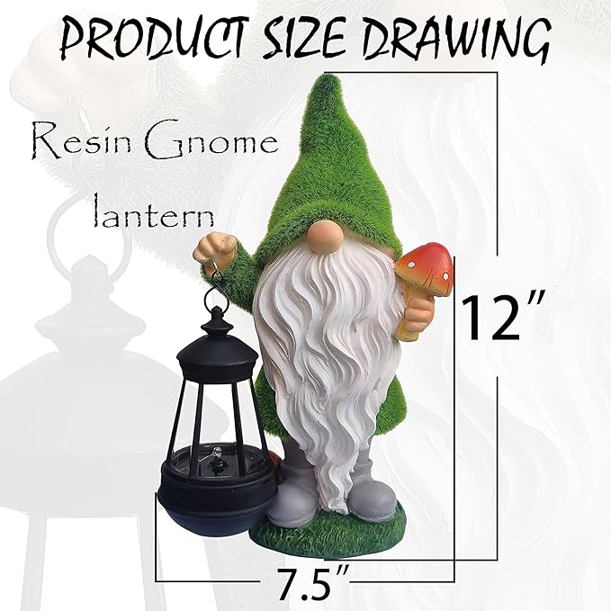 VIOYOUNS Solar Gnomes Garden Statues,Resin Gnome Figurine Holding Mushroom and Solar Lights Lantern,Outdoor Yard Art Decorations for Garden Patio Lawn