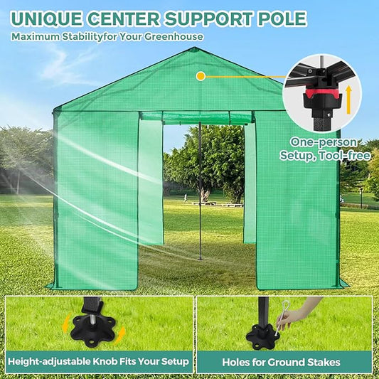 COOS BAY 10x10 FT Pop up Greenhouse Outdoor with Winter Support Pole, Walk in Green House with Power Access Openings, Zippered Doors & Windows, Durable PE Cover, Green
