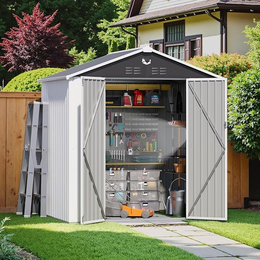 Metal Storage Shed,Outdoor Storage Building 8x6,Large Backyard Shed with Lockable Door,Waterproof Outside Storage Shed，White