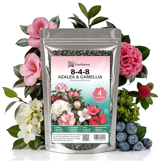 𝐁𝐄𝐒𝐓𝐒𝐄𝐋𝐋𝐄𝐑 Premium 8-4-8 Acidic Fertilizer for Azaleas, Camellias, Hydrangeas, Blueberries, Gardenias, Magnolia Trees, Evergreens and Rhododendrons - Ideal Iron-Rich Plant Food - 4 QUARTS