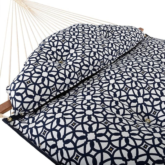 Nags Head Hammocks Luxe Indigo Sunbrella Tufted Hammock – 13 ft. x 55 in., 2-Person, 450 lb Capacity, Detachable Pillow, Cumaru Spreader Bar, Galvanized Hardware, Handcrafted in The Carolinas