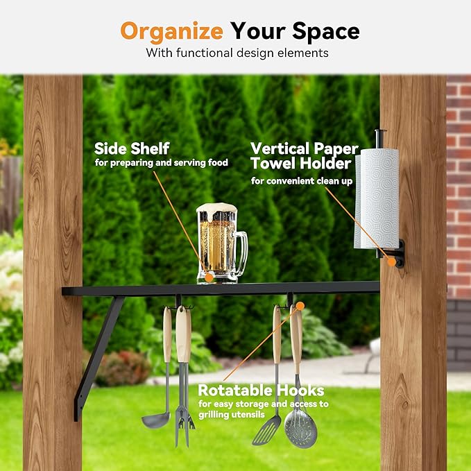 Modern Shade Woodberry Grill Gazebo 6' X 12', Cedar Wood Gazebo with Dual bar Tops & Shelves, Patio Pavilion with Galvanized Steel Roof, USB and USB-C connectors for Patio, Garden