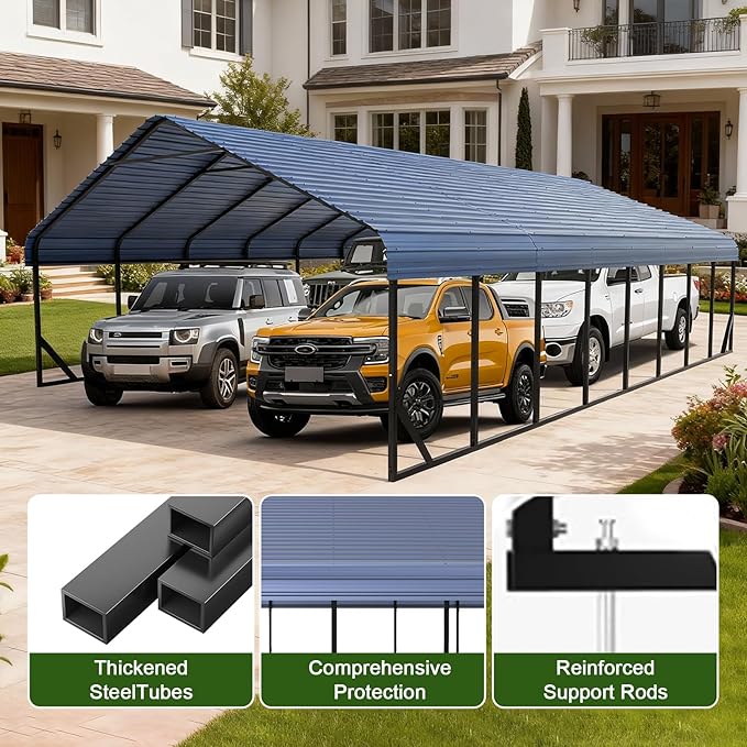 20x40 FT Carport Canopy Heavy Duty RV Metal Carports Kits for Garage,Aluminum Car Ports with Steel Shelter Frame Cover for 4 Car or Boats