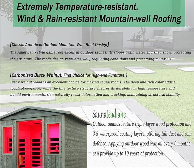 LTCCDSS Ultra-Low EMF Outdoor Sauna 3-Person, Full Spectrum Carbonized Composite Wood Far Infrared Sauna for Home, Near&Mid-IR Light, EMF 0.1-1mG, 81.1 * 45 * 83.5 Inch