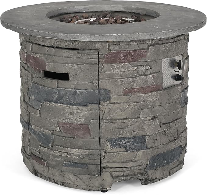 Propane Fire Pit Table, 31 Inch Firepits for Outside, Round Gas Fire Pit for Outside Patio, Propane Fire Table, 40000BTU, Stone Gray