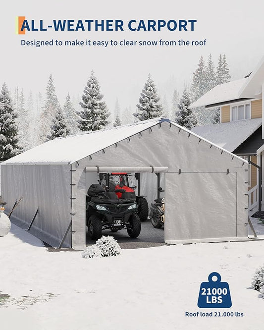 GarveeLife 20'X30'x12' Metal Carport for Multiple Vehicles, Enclosed Car Ports, Vertical Roof Design, for All-Weather, for Full-Size Pickup Trucks, Boats, and Tractors