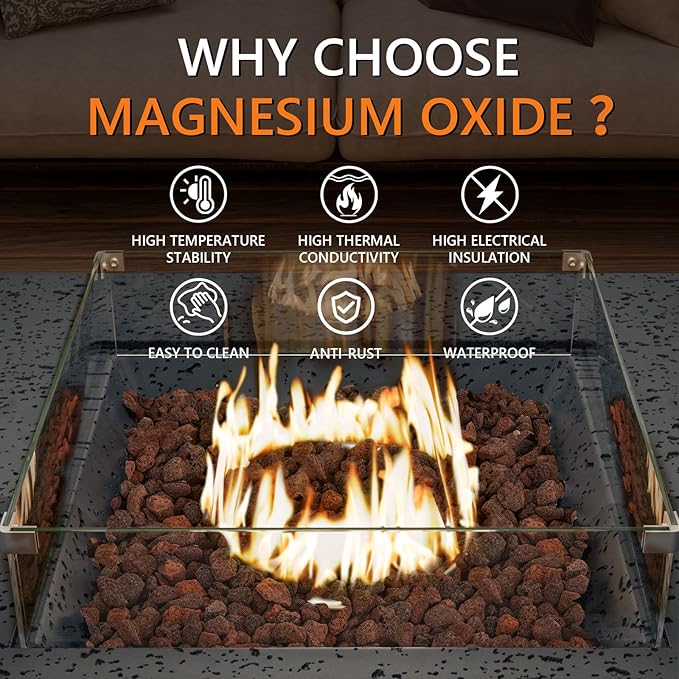 COSIEST Outdoor Propane Fire Pit Coffee Table w Square Faux Stone 35-inch Base, Certified, 50,000 BTU Stainless Steel Burner, Free Lava Rocks and Rain Cover, Wind Guard, Tank Cover,Gray