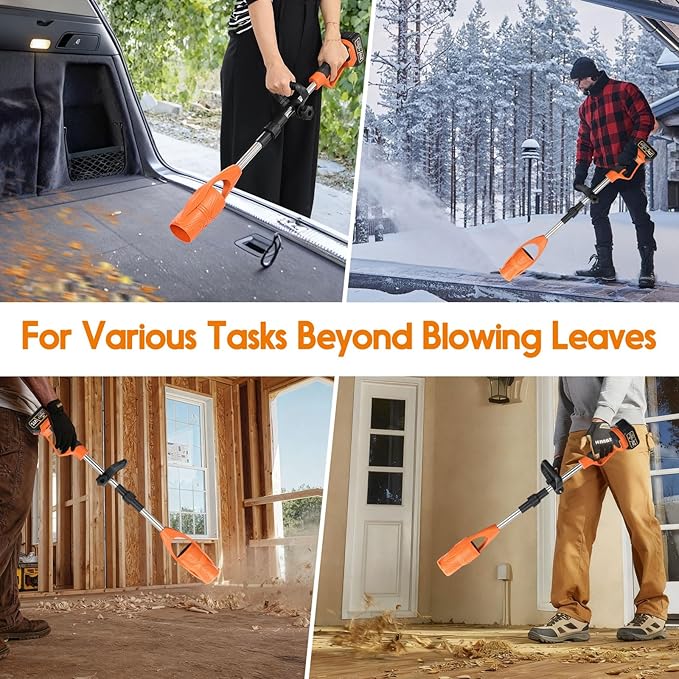 Leaf Blower, 21V Leaf Blower Cordless with 2 Batteries and Charger, Handheld Lightweight Leaf Blowers with Assistant Handle for Lawn Care, Patio, Garden, Dust