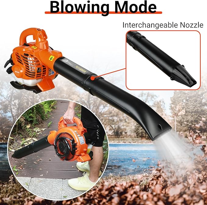 Lefitap Gas Leaf Blower - Blowing & Suction, 2 in 1 Light Handheld Leaf Blower 26CC 424 CFM 2-Cycle - with Straight and Curved Blow Pipe, Powerful Gas Powered Snow Blowers for Lawn Care