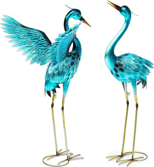Ultym 36.75in Metal Heron Garden Statue Handmade Oversize Crane Sculptures with Stable Ground Stakes, Backyard Decoration, Metal Garden Art
