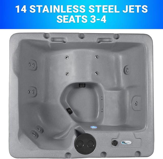Aqualife Current 4-Adult Outdoor Hot Tub, Uses Standard Outlet, 14 Hydrotherapy Jets, Underwater Led Lighting, Cover Included