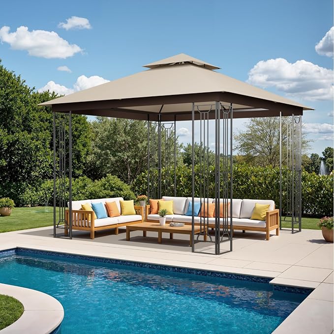 Sannwsg 10x10 FT Outdoor Patio Gazebo, Heavy Duty Gazebos, Soft Top Gazebo with Metal Frame, Double Roof Canopy, Permanent Pavilion for Decks & Backyards