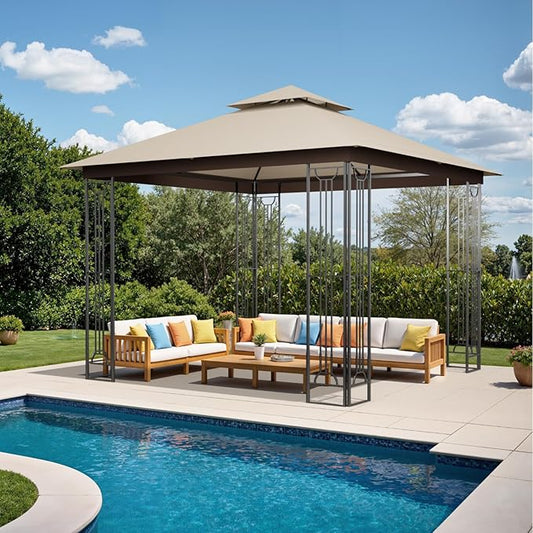 Sannwsg 10x10 FT Outdoor Patio Gazebo, Heavy Duty Gazebos, Soft Top Gazebo with Metal Frame, Double Roof Canopy, Permanent Pavilion for Decks & Backyards