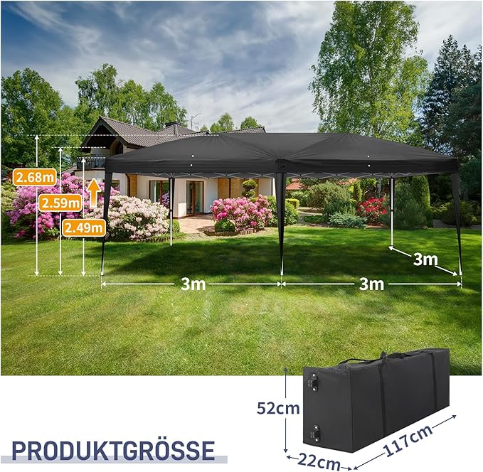 CFATLFRM 10x20 Black Pop Up Canopy Tent with 6 Removable Sidewalls, Carry Bag & 6 Sandbags & Stakes & Ropes Portable Commercial Outdoor Shelter Gazebo Tents for Parties Wedding Event Camping