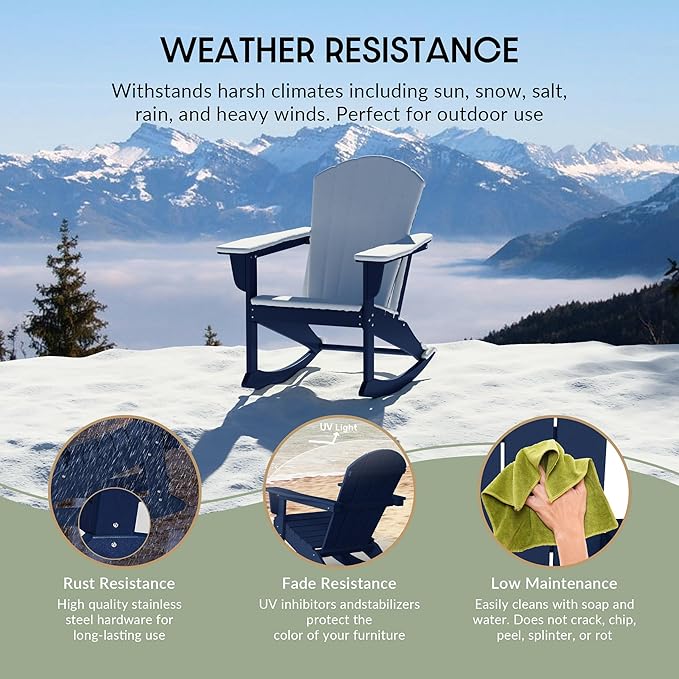 WestinTrends Malibu 2 Piece Set Outdoor/Patio Poly Adirondack Rocking Chairs (2 Seater), Navy Blue