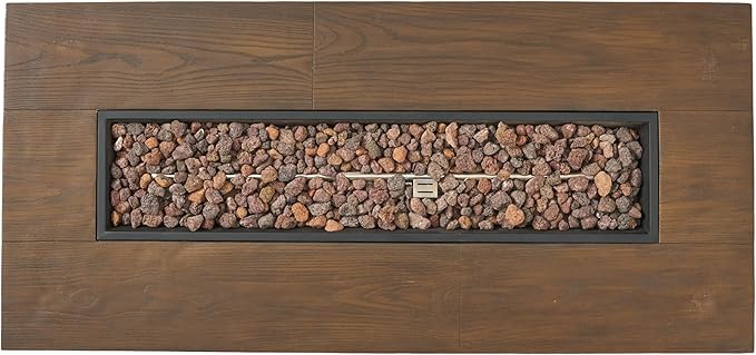 Propane Fire Pit Table, 56" MGO Firepits for Outside, Rectangular Gas Fire Pit for Outside Patio, Propane Fire Table with Rain Cover for Deck, Backyard, 50,000BTU, Tank Not Included, Brown