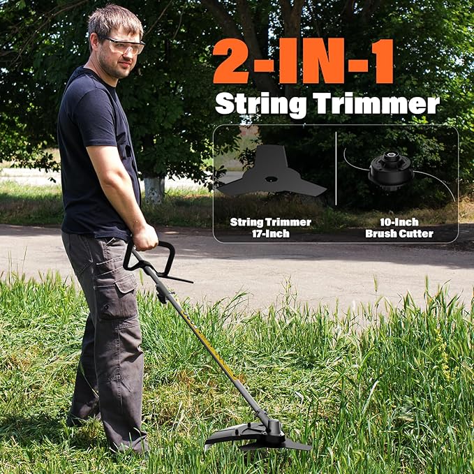 MAXLANDER 26cc Gas Weed Wacker, 2-in-1 Multi Tools, String Trimmer 17-Inch with 10-Inch Brush Cutter, Use 2 Cycle Air-Cooled Engine with Rubber Handle & Shoulder Strap Included, for Mowing Lawns