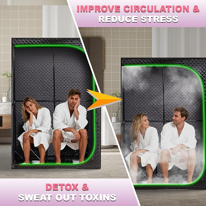 Steam Sauna Tent for Home with Transparent Door, Portable Indoor Sauna with Powerful Steam Heating, Foldable Personal Spa for Relaxation (Double Rectangular, Black)