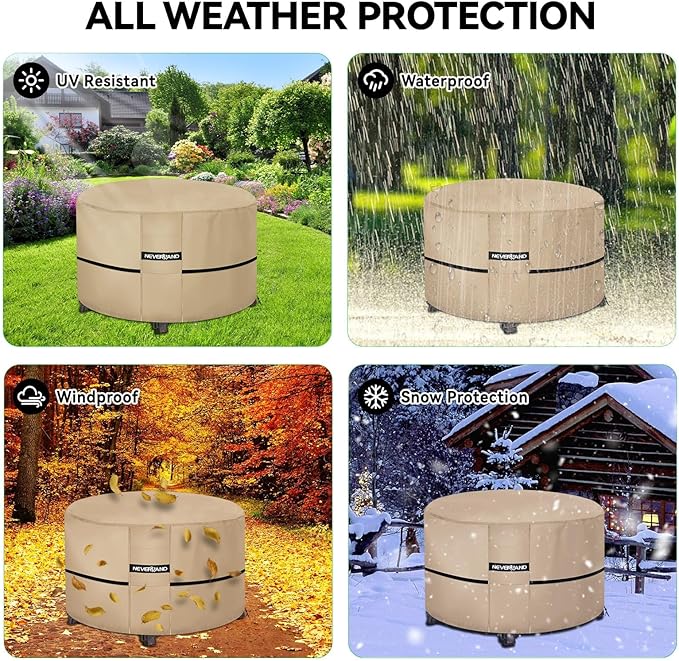 NEVERLAND Fire Pit Cover 36 inch Round - 2025 Upgrade Waterproof Outdoor Firepit Covers for 32-36 Inches 600D Oxford Heavy Duty Patio Gas Fire Pit Covers with 4 Buckle Straps and 2 Air Vents