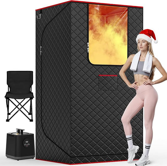 Manastin Upgraded Portable Steam Sauna for Home, Sauna Tent with 3L/1200W Steamer, XL Foldable and Remote Control, 99-Min Timer & 15 Power Levels, 2.6' x 2.6' x 5.9' Detox Spa for Relaxation,Jet Black