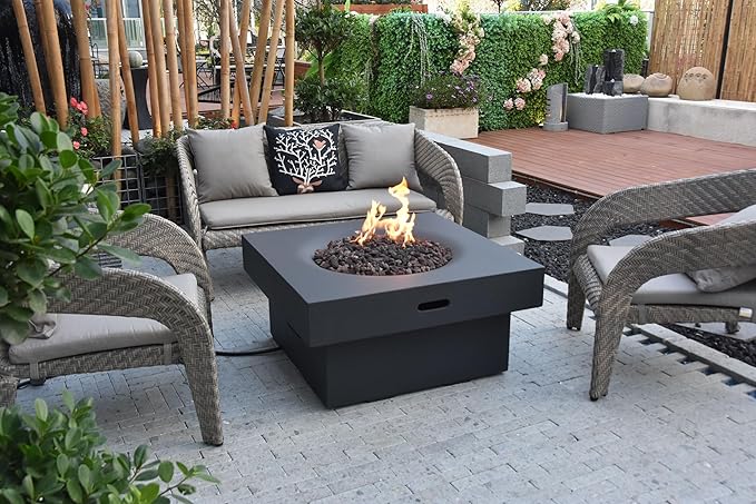 AMS Fireplace | Modeno | Branford | Firepit Table | Cover and Lava Rocks Included | (Fuel: Liquid Propane - Black)