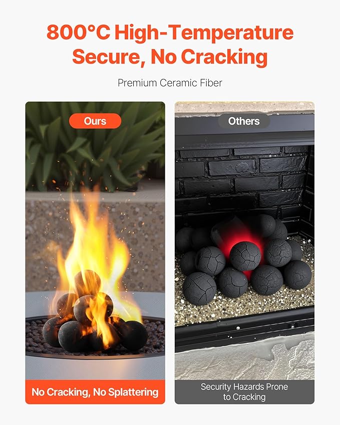 VEVOR Ceramic Fire Balls, 4 Inch 12 Pcs Round Fire Stones, Reusable Lava Rocks Indoor and Outdoor Use, Decorative Fire Pit Rocks for Propane/Gas Fireplace, Stove, Courtyard, Camping, Black