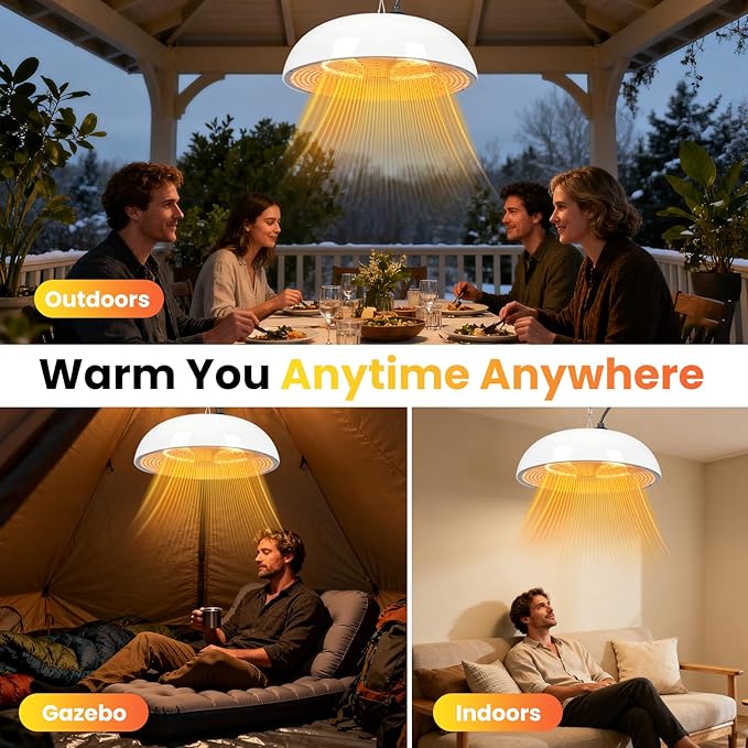 Infrared Electric Patio Heater, 1500W Outdoor Heaters for Patio with Overheat Protection,1500W Hanging Ceiling Mounted Infrared Patio Heater with IP55,Cord-Free Design (white)