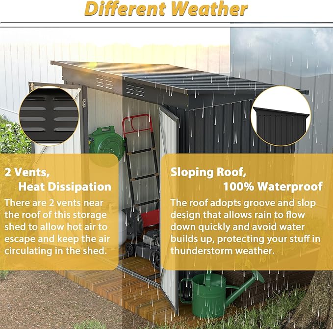 Favfurish Outdoor Storage Shed 6x4 FT,Metal Waterproof Tool Sheds with Hinged Door and Padlock,Vents,Garden Shed for Garden Backyard, Lawn,Black