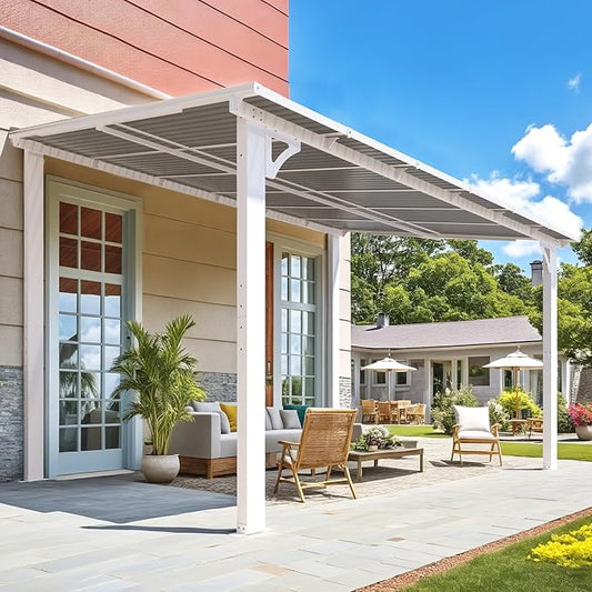 AECOJOY 12' x 8' Outdoor Gazebo Pergola for Patio, Large White Hardtop Lean to 8x12 Gazebo Shelter Pergolas and Gazebos Clearance with Patio Roof, Wall-Mounted Heavy Duty Awnings for Backyard