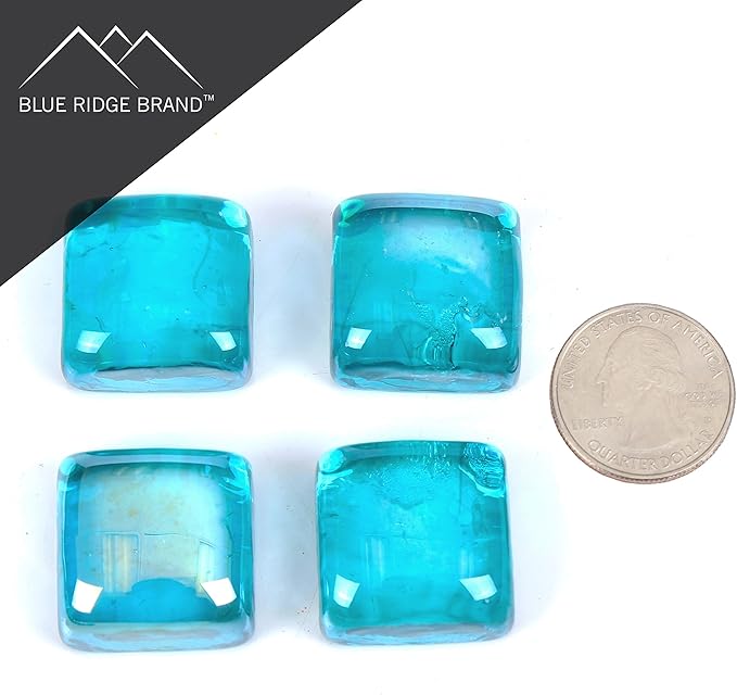 Reflective Fire Pit Glass Cubes - Professional Grade Fire Glass for Fire Pit - 1" Firepit Glass Rock - Glass Stones - Gas & Propane Fire Pit & Fireplace Glass (10 Pound, Aqua)