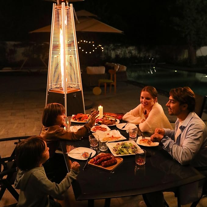 EAST OAK Pyramid Patio Heater, 48,000 BTU Outdoor Patio Heater, Quartz Glass Tube Propane Heater for Commercial & Residential, Triple Protection System, With Wheels, 2024 Upgrade, Champagne White