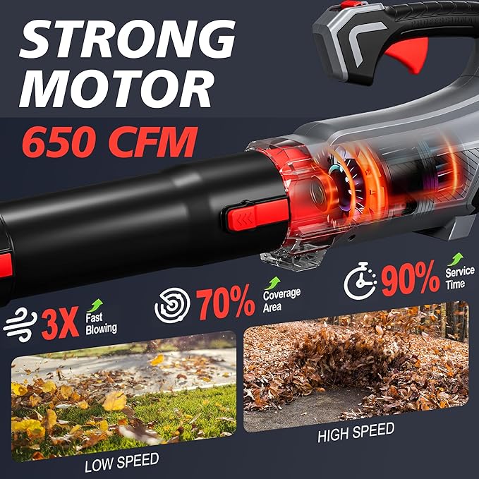 AMYBEST Leaf Blower Cordless, 21V Lightweight Electric Blower with 2 x 4.0Ah Batteries & Fast Charger, Variable Speed for Patio Cleaning, Lawn Care, Blowing Fallen Leaves and Dust (Gray)
