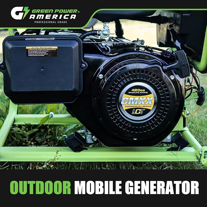 Green-Power America Gasoline Powered Portable Generator 10000 Watt, Recoil/Electric Start, 12V-8.3A Charging Outlets, Home Back Up & RV Ready, 49 State Approved（Excluding California）